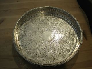 Vintage Silver Plate On Copper Chased Gallery Tray Stamped Made In Sheffield