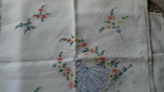 Vintage Tablecloth Hand Embroidered Crinoline Ladies - Linen