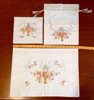Vintage Hand Embroidered Nightdress Case / Toiletry Set / Bedroom Set