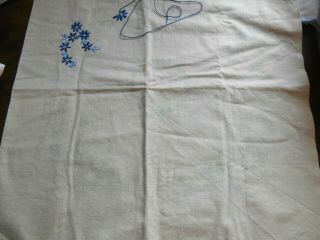 Vintage Beige Linen Cushion Cover Project Transfer Embroidery Flower 16.  5 " Sq