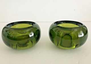 Set Of 2 Heavy Green Glass Votive/tea - Light Candle Holder Bowls