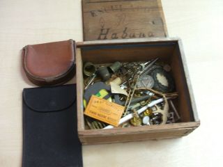 Vintage Habana Wood Box & Contents Old Jewelery Purses Etc