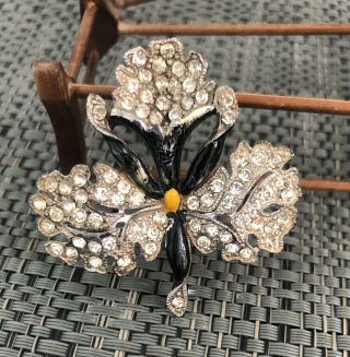 Antique Art Deco French Enamel And Rhinestone Paste Pansy Flower Brooch Pin
