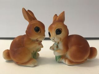 Vintage Set Bunny Rabbit Salt & Pepper Shaker Brown Bunnies H874 2