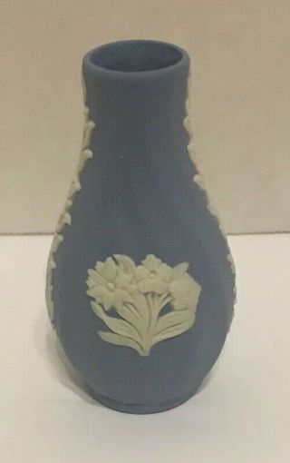 Price Drop Wedgwood Miniature Blue Vase With Flowers Jasperware Cond