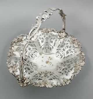 Antique Silver Plated Fluted Bridal Fruit Basket Footed Bowl Grapevine Floral