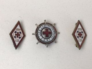 3 Antique Life Saving Service Pins - American Red Cross - Ships Wheel,  Junior
