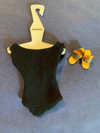 Vintage Barbie Black Helenca Swimsuit W/gold Wedge Shoes 1963 Euc Cork Hanger