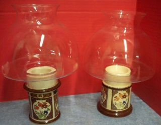 Set Of 2 Vintage Ceramic Candle Holders & Glass Chimneys Japan 1 Design 2 Styles