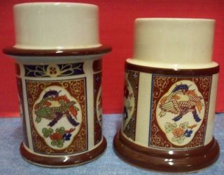Set of 2 Vintage Ceramic Candle Holders & Glass Chimneys Japan 1 Design 2 Styles 3