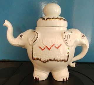 Vintage Woods Elephant Tea Pot Ceramic White Double Head England Teapot Gold