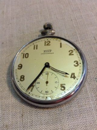 Antique Ch F.  Tissot & Son Locle Pocket Watch Movement In Nickel Silver Case