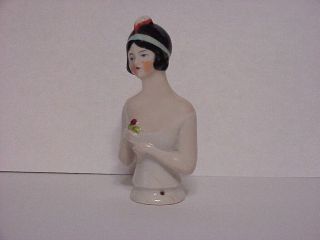 Vintage Art Deco Flapper Porcelain Pincushion Head Half Doll Germany