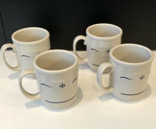 Longaberger Pottery Woven Traditions Heritage Blue Coffee Tea Mug Cups Set Of 4