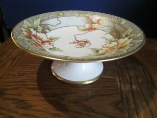 Vintage / Antique Nippon Moriage Footed Serving Bowl - Hand Painted -