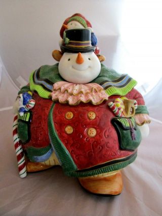 Fitz And Floyd Essentials Snowman Christmas Cookie Jar Large And Perfect