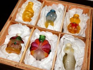 Old World Glass Animal Theme Light Cover Set Of 6 In Custom Made Wooden Box