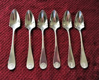 Set 6 Vintage Silver Plate Grapefruit Spoons - H.  E.  French - Shell Pattern