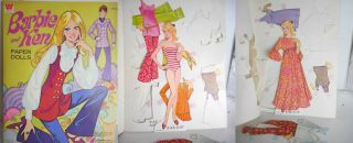 1970 Barbie And Ken Paper Dolls By Whitman Partially Cut 2 Outfits Missing Flaw