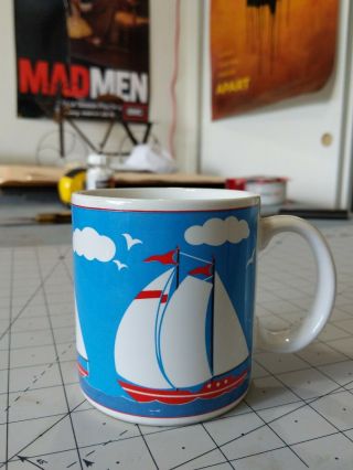 Vintage 1983 Artmark Sail Boat Mug Coffee Tea Cup Made In Japan Yacht Sea Ocean