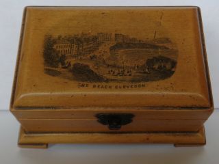 Antique Mauchline Ware Box (with Mirror And Feet) " The Beach Clevedon "