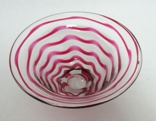 Lovely Antique / Vintage Ruby And Clear Art Glass Wavy Striped Flared Bowl