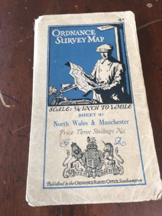 Vintage Ordnance Survey Map Of North Wales And Manchester C1930 - O/s Sheet 4a