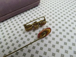 Estate antique 10k gold filled dyed tiger eye sitck pin & brooch w/ orginal box 3