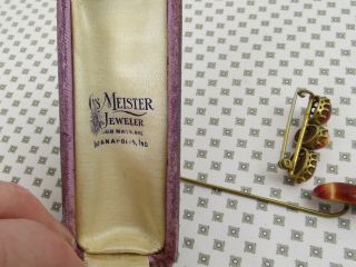 Estate antique 10k gold filled dyed tiger eye sitck pin & brooch w/ orginal box 4