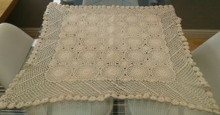Vintage Cream Hand Crocheted Cotton Lace Tablecloth - 34 " X 34 "