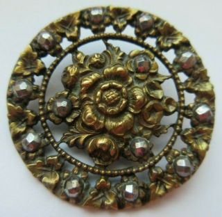 Wow Incredible Xl Antique Vtg Victorian Metal Button W/ Cut Steel Accents (m)