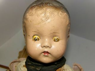Antique Sleepy Eye Doll Very Old Straw Filled,  Composite Head Hands Scary