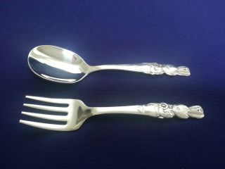 Oneida Silver Peter Rabbit 4 3/8 " Baby Spoon & Fork Set Gift Stainless Flatware