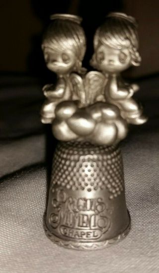 Precious Moments Pewter Thimble Chapel Exclusive Angels Sitting On Cloud 1 3/4 "