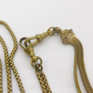 ANTIQUE VICTORIAN GILT METAL LONG GUARD MUFF CHAIN NECKLACE METAL HEART 54 inch 5