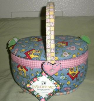 Mary Engelbreit Sewing Basket Flowers Hearts House Cottage Padded Quilted
