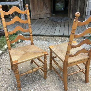 Ladder Back Chairs Rush Seats Pair For One Money Nr