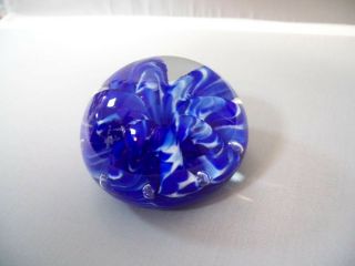 Ripple Wave Colored Blue Wave Ribbon Art Glass Paperweight Signed Joe St.  Clair 2
