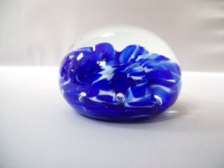 Ripple Wave Colored Blue Wave Ribbon Art Glass Paperweight Signed Joe St.  Clair 3