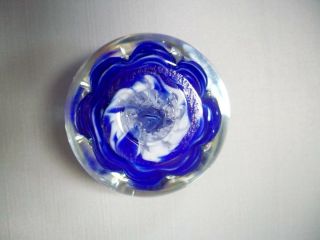 Ripple Wave Colored Blue Wave Ribbon Art Glass Paperweight Signed Joe St.  Clair 4