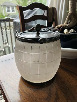 Antique Frosted Glass Biscuit Barrel