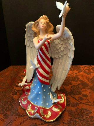 Lenox God Bless America Angel Figurine W/ Gold Accents And Austrian Crystals Mib