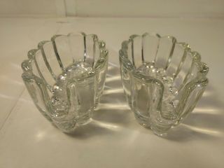 Vintage Set Of 2 Spoon Boat Oval Shaped Clear Glass Utensil Holder Hd1065