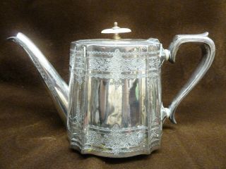 Victorian Teapot Engraved Cooper Brothers Sheffield Brittania Silver Plate 1890s