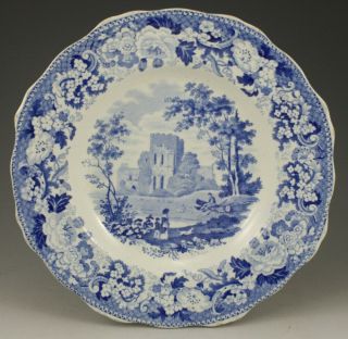 Antique Pottery Pearlware Blue Transfer Lanercost Priory Dessert Plate 1825