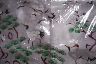 Lovely Vintage Large Hand Embroidered Silk Picture Of Cranes – Japanese?