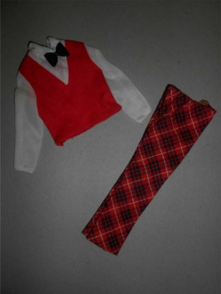 Vintage Ken Doll Red Plaid Pants Bow Tie Shirt Sears Exclusive 1974