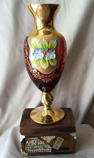 Vintage Antique Moser Bohemian Heavy Gold Gilt Hand Painted Glass Vase