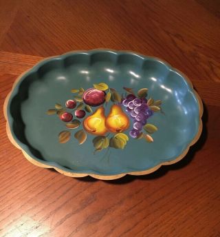 Vintage Nashco Hand Painted Metal Oval Tray Fruit Design