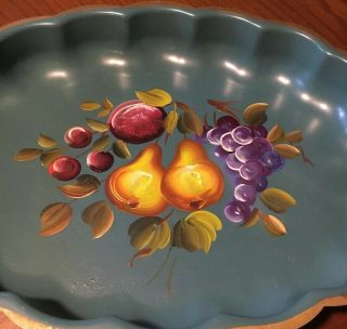 VINTAGE NASHCO HAND PAINTED METAL OVAL TRAY FRUIT DESIGN 2